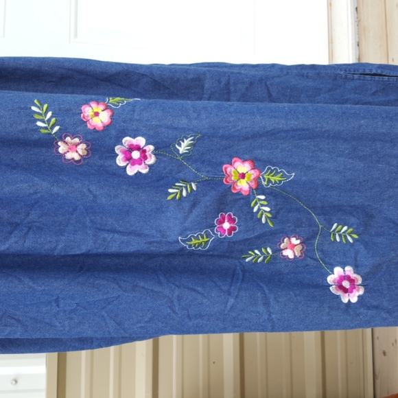 VANITY FAIR Embroidered Floral Blue Denim Maxi Dress, Vintage 80s, (Plus) - Picture 3 of 8